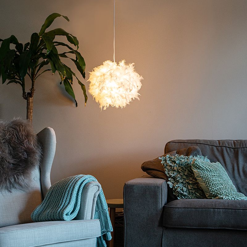 Landelijke hanglamp wit met veren - Feather
