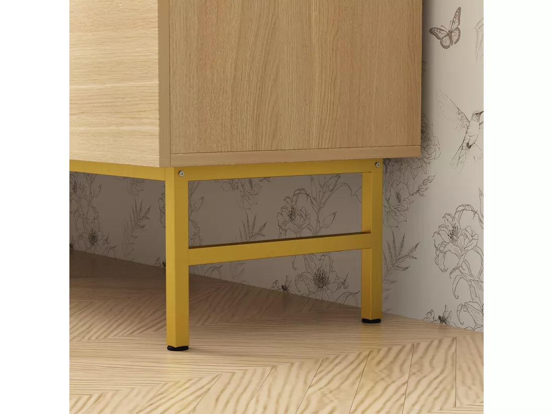 Commode moderne avec 6 tiroirs pieds et poignées en métal Chambre Salon Bureau 40x69.5x95cm Blanc