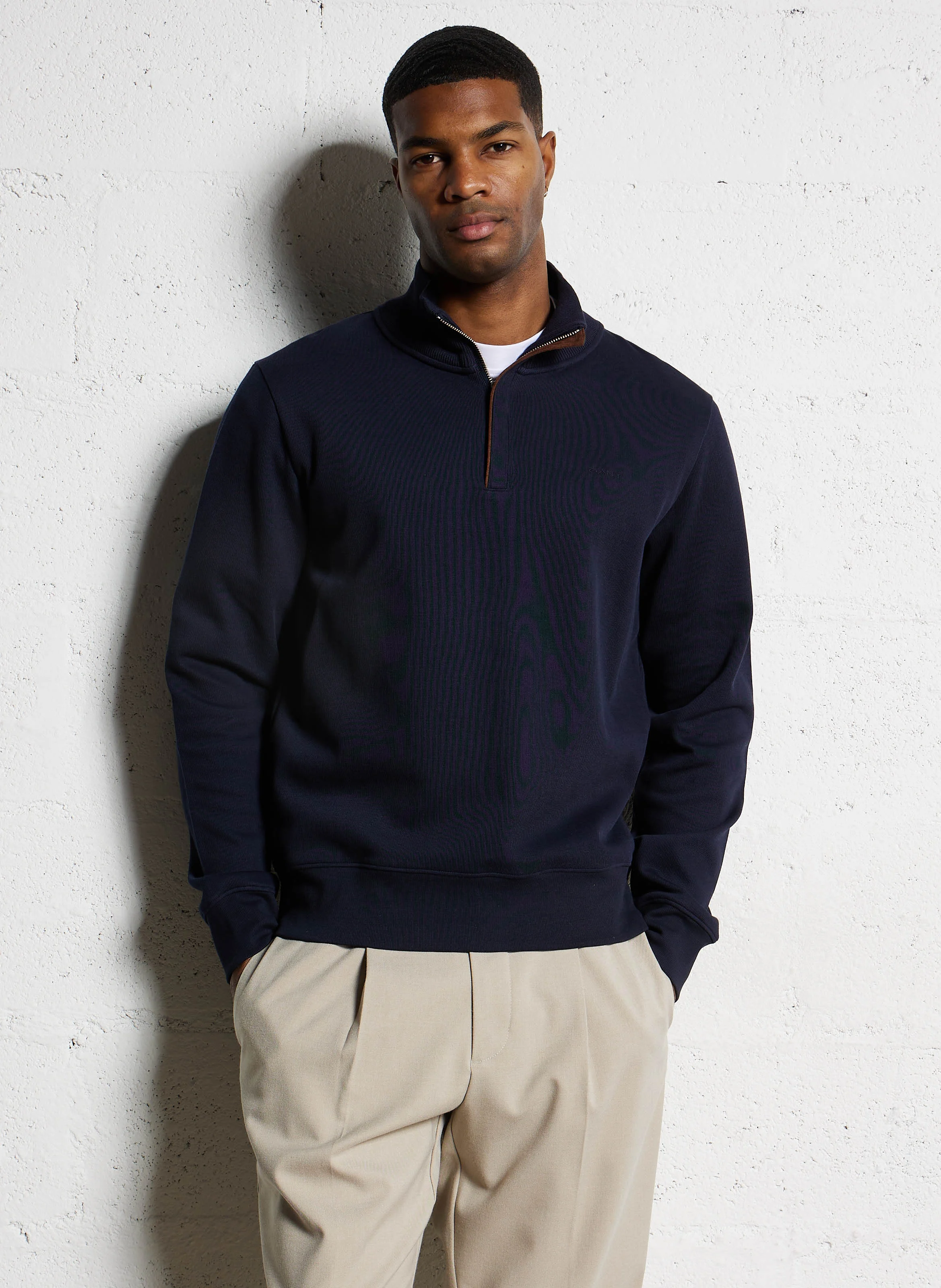 Pull col montant en coton | Bleu