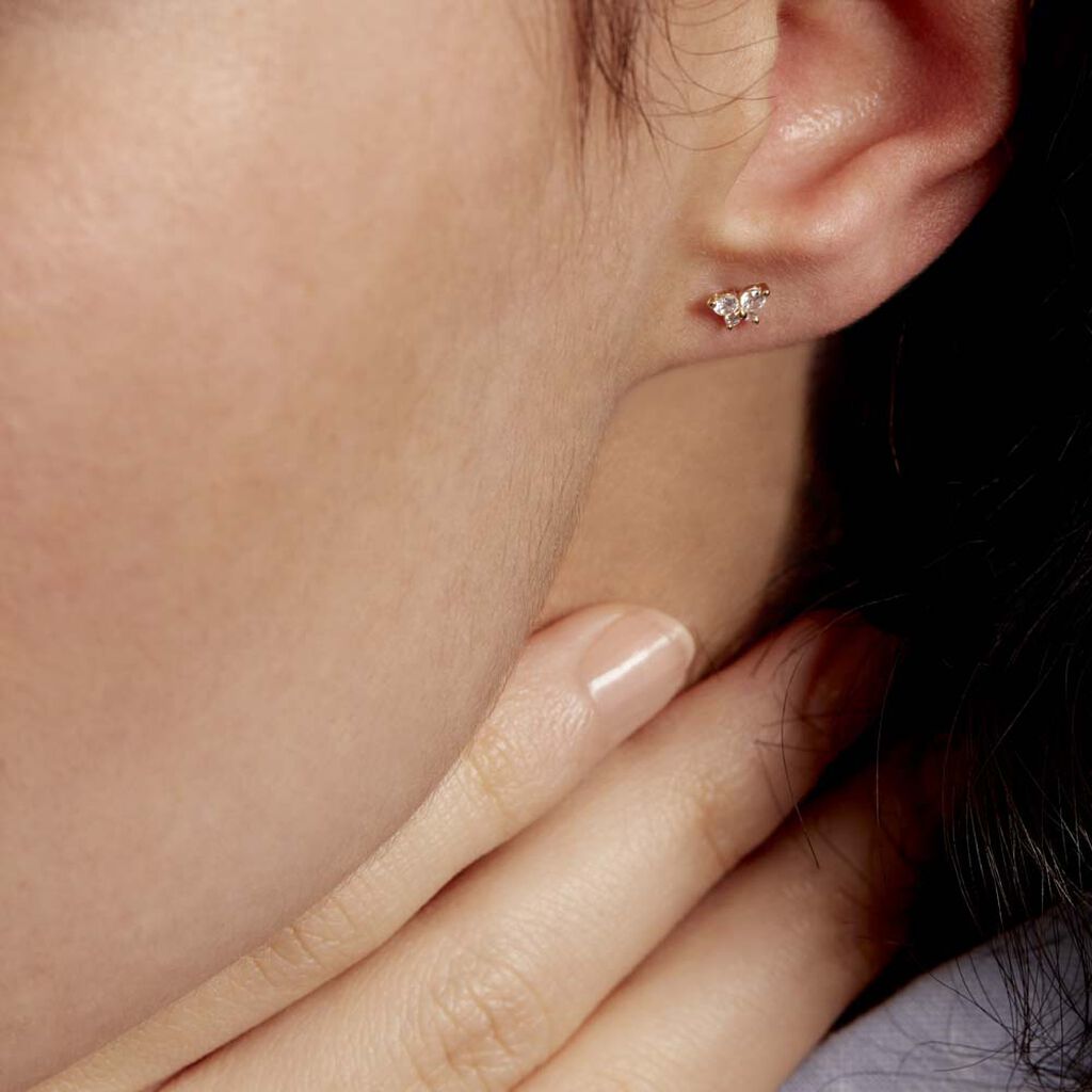 Boucles D'oreilles Puces Eleanor Fleur Or Jaune Oxyde De Zirconium