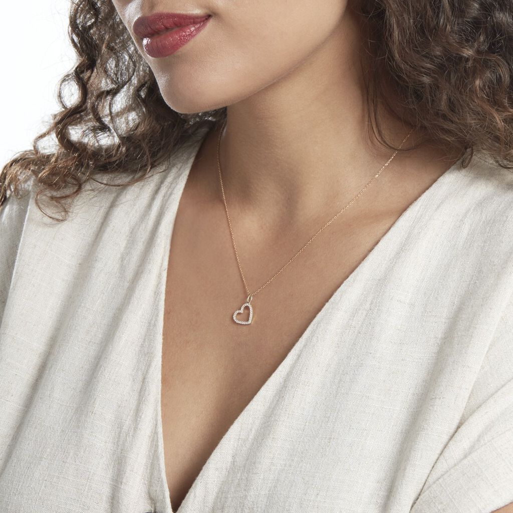 Pendentif Coeur Penche Or Jaune Oxyde De Zirconium
