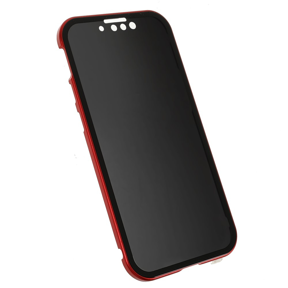 iPhone 13 Magnetische Alu Schutzhülle mit Panzer Glas Backcover   Privacy Displayschutz (Magnet-Technologie) - Rot