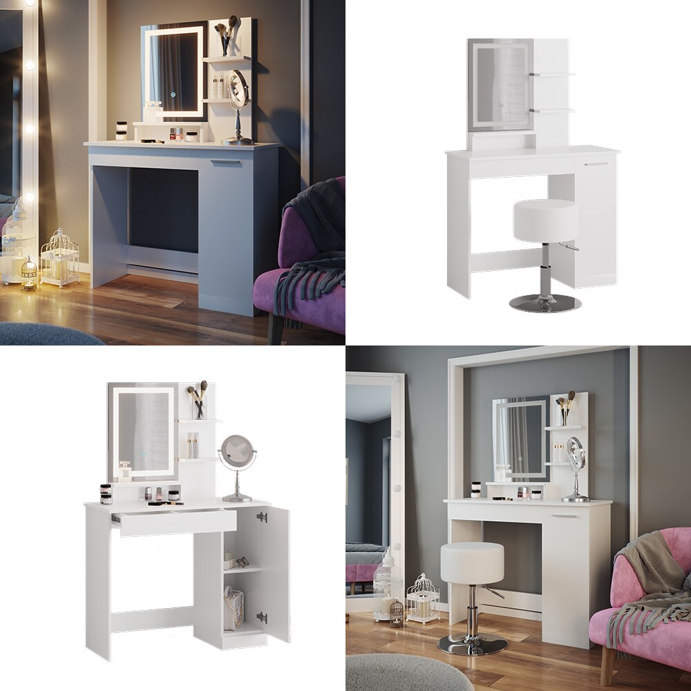 Vicco Schminktisch Frisiertisch Schminkkommode Julia Weiß LED-Spiegel 90x138 cm modern Schlafzimmer Kommode Schublade Ablage Aufbewahrung Kosmetiktisch Schminkkonsole Make-Up-Tisch