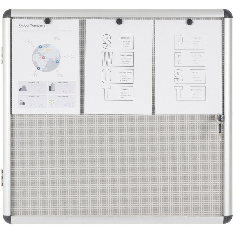 Vitrine intérieure extra plate acier laqué porte battante cadre aluminium Bi-Office Enclore 6 feuilles