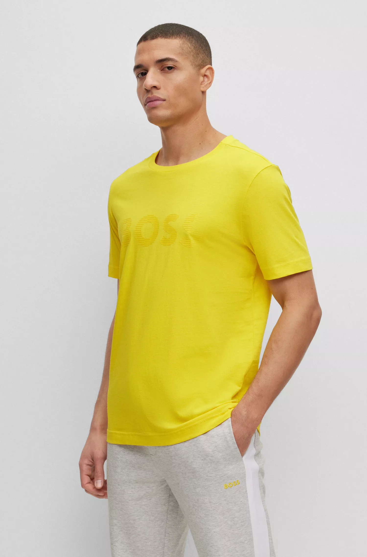 Camiseta BOSS verde em malha de algodão com estampa do logotipo