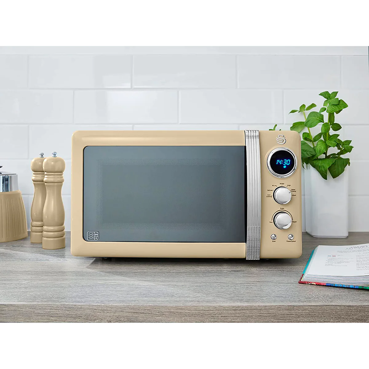 Retro Micro-ondes Numérique 20L, 5 Niveaux Puissance, Décongélation, M