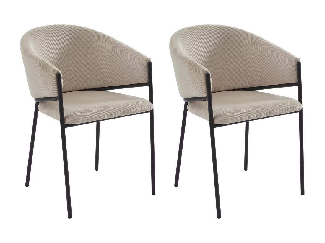 Lot de 2 chaises avec accoudoirs en velours côtelé et métal noir - Crème - ORDIDA de Pascal MORABITO