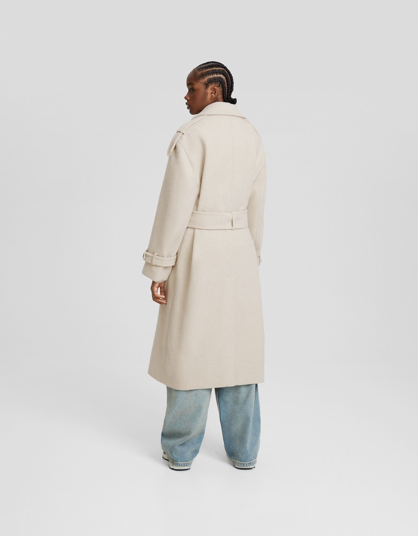 Trench coat em mistura de lã