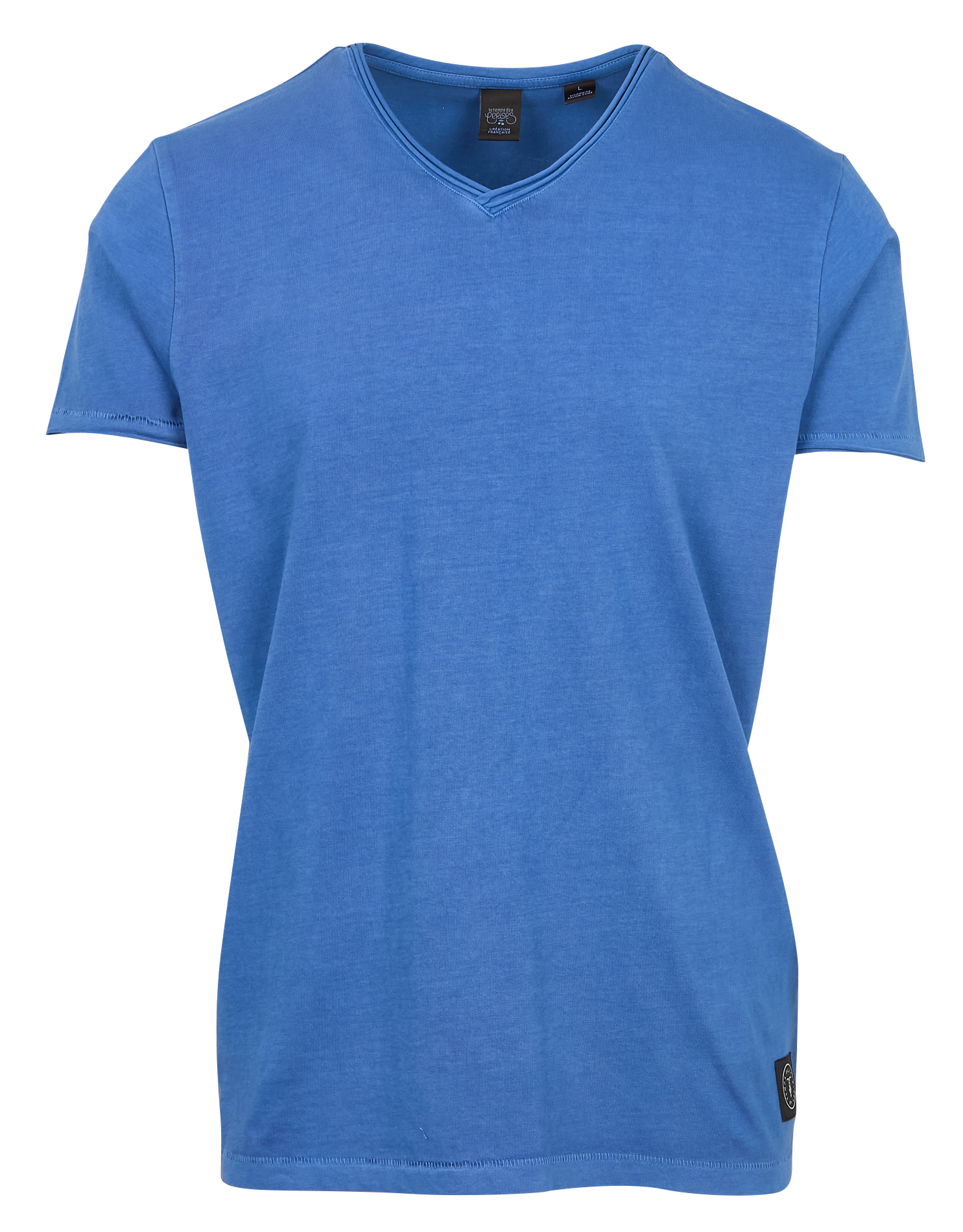 GRIBS - Tee-shirt droit à col V rouloté en coton | Bleu
