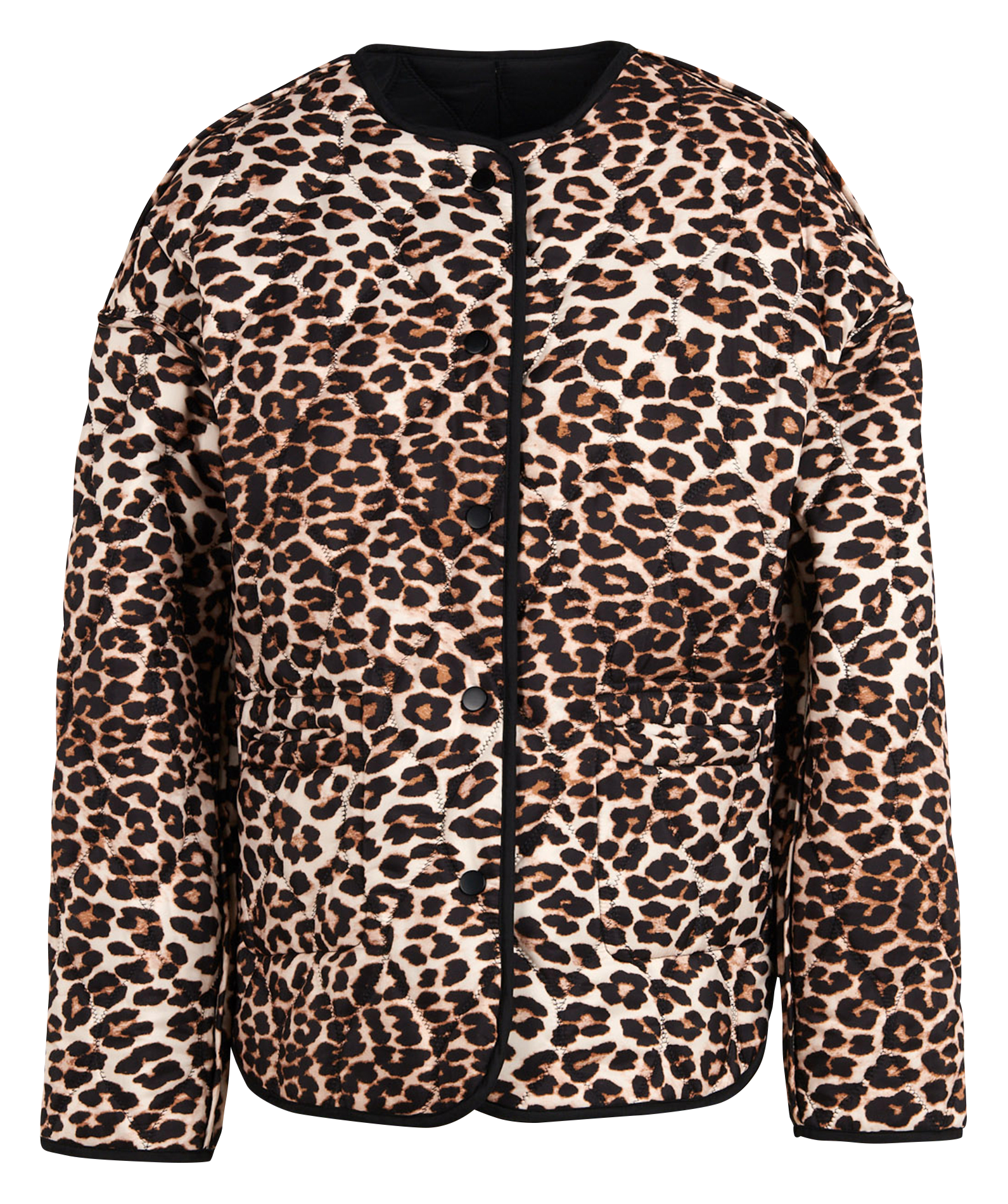 EVAN - Veste col rond matelassée à imprimé léopard | Noir