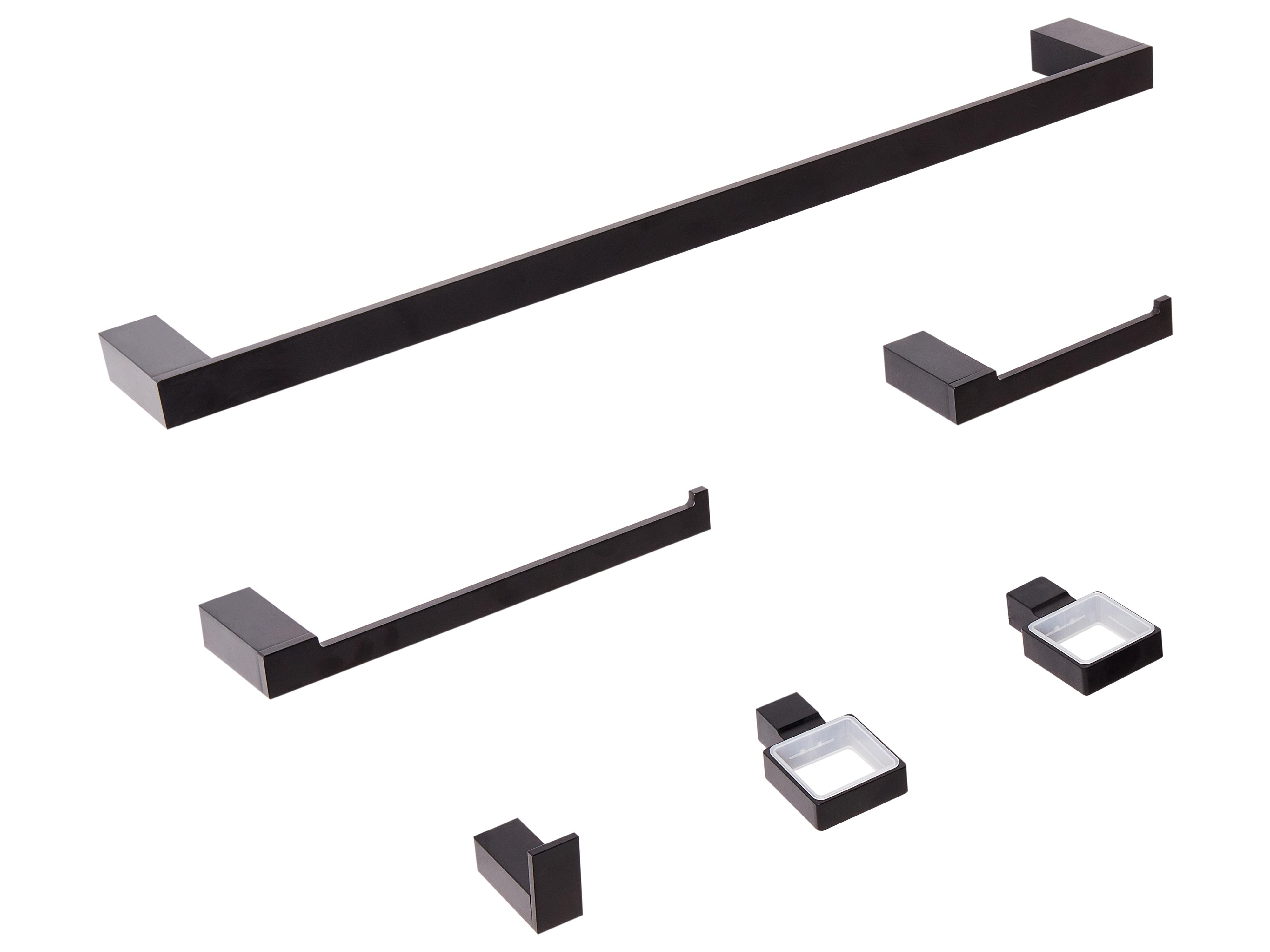 6-delige badkamer hardware set TUMACO met handdoekstangen en -haken Zwart