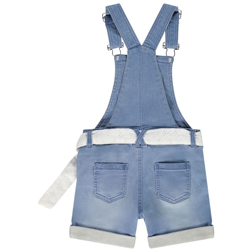 Salopette courte effet jean avec ceinture en broderie anglaise pour fille - Bleu