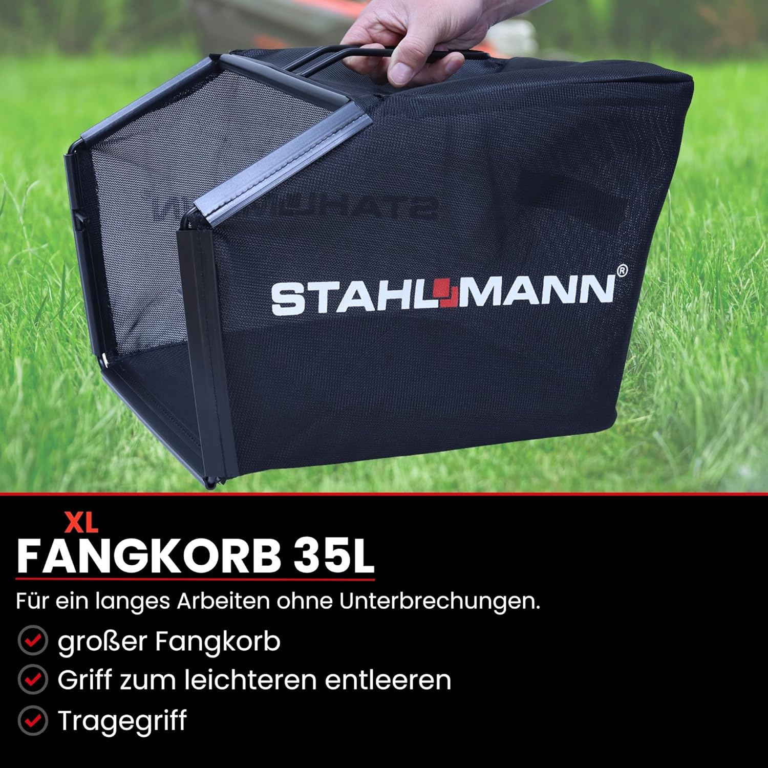 STAHLMANN Rasenmäher Benzin BR390 – 4,0PS (2,9kW) 127ccm, 39cm Schnittbreite, Mulchen, Schnitthöhenverstellung, kompaktes Design, 35L großer Fangkorb