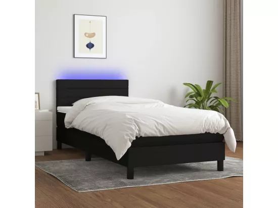 Sommier tapissier avec matelas et LED Noir 90x190 cm Tissu