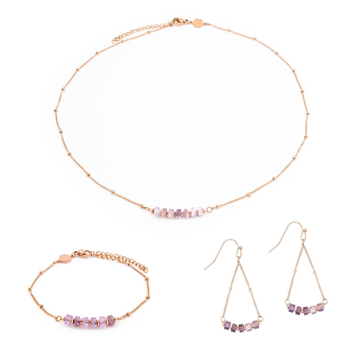 Collier, bracelet et boucles d'oreilles Piana en pierres Améthyste