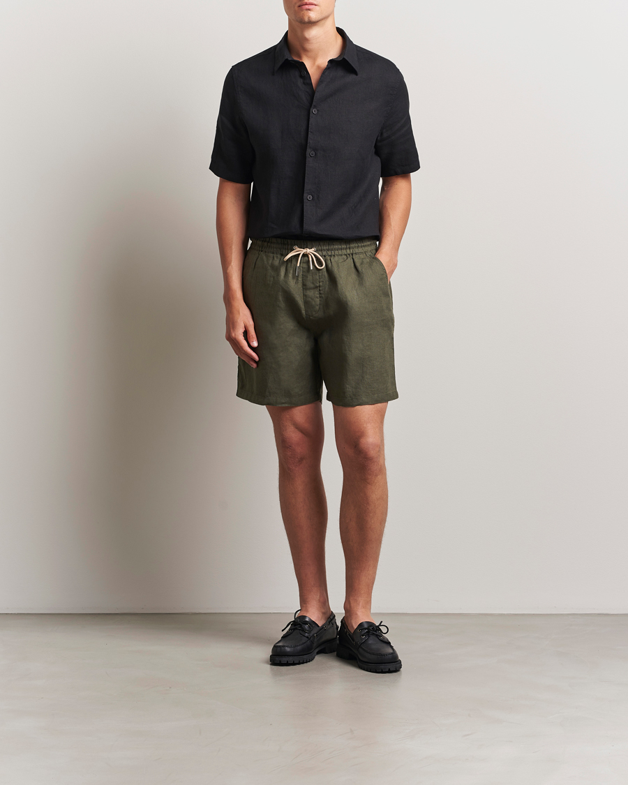 NN07 Gregor Linen Drawstring Shorts Croc Green