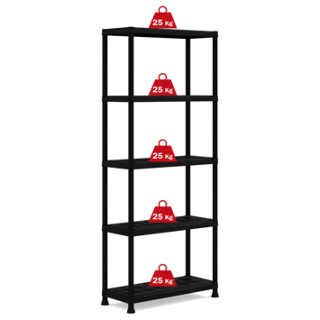 Handson stellingkast kunststof zwart 5 legborden 25 kg/legbord 176x75x32 cm