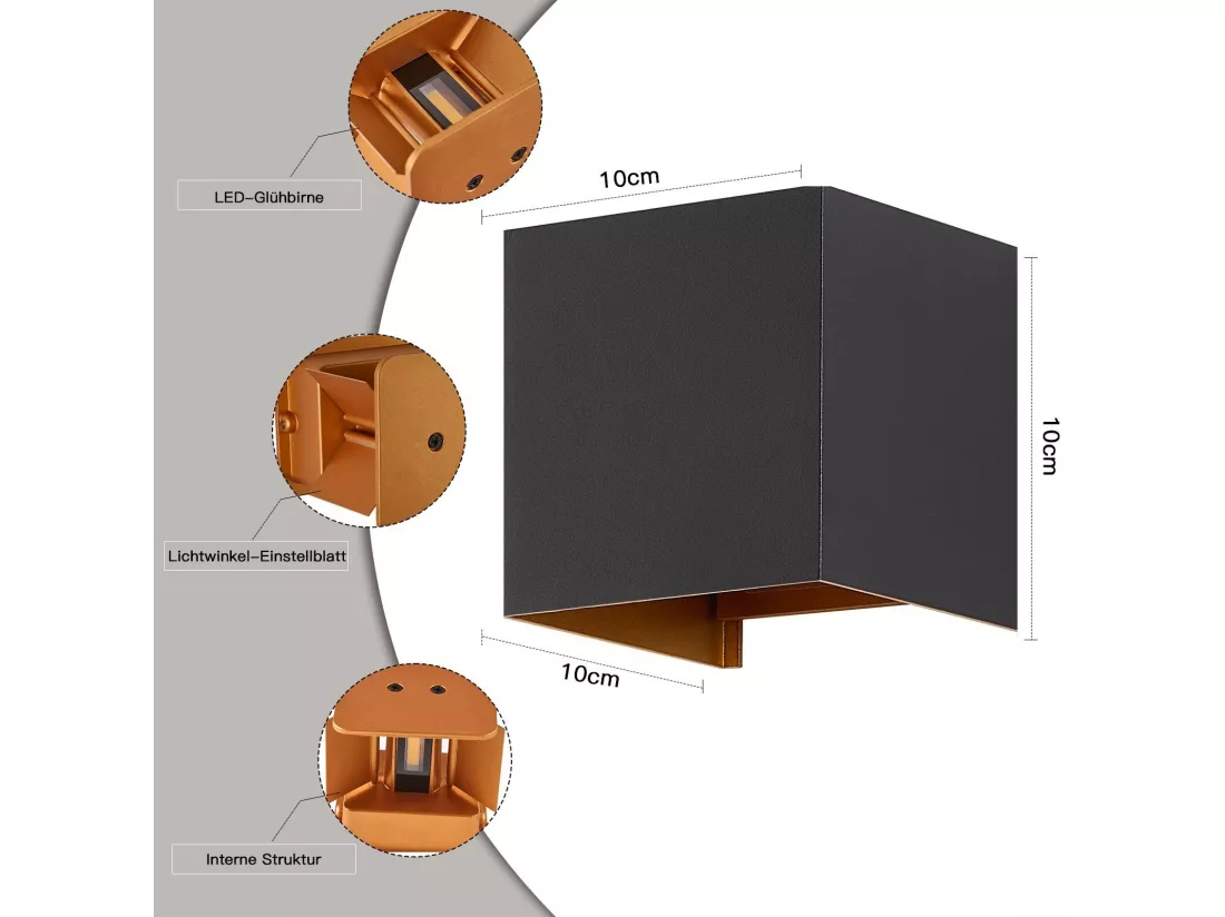 NETTLIFE LED Applique Noire,2 pièces - Extérieur/Intérieure Lampe Murale 5W ，double faisceau réglable étanche IP65 230V 3000K