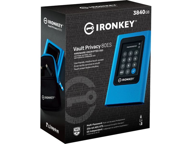 Kingston Externe SSD IronKey Vault Privacy 80 3840 GB Externe Solid State Drive (SSD), FIPS 197-zertifiziert und XTS-AES 256-Bit-verschlüsselt