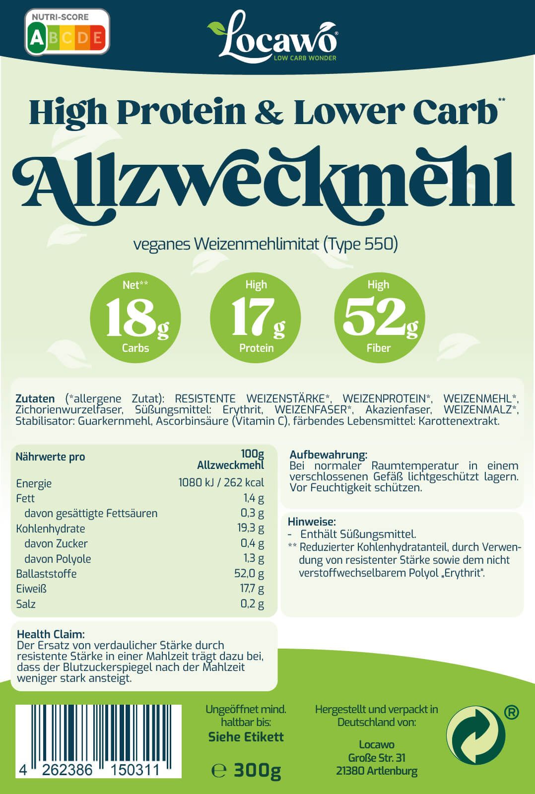 Locawo High Protein & Low Carb Allzweckmehl