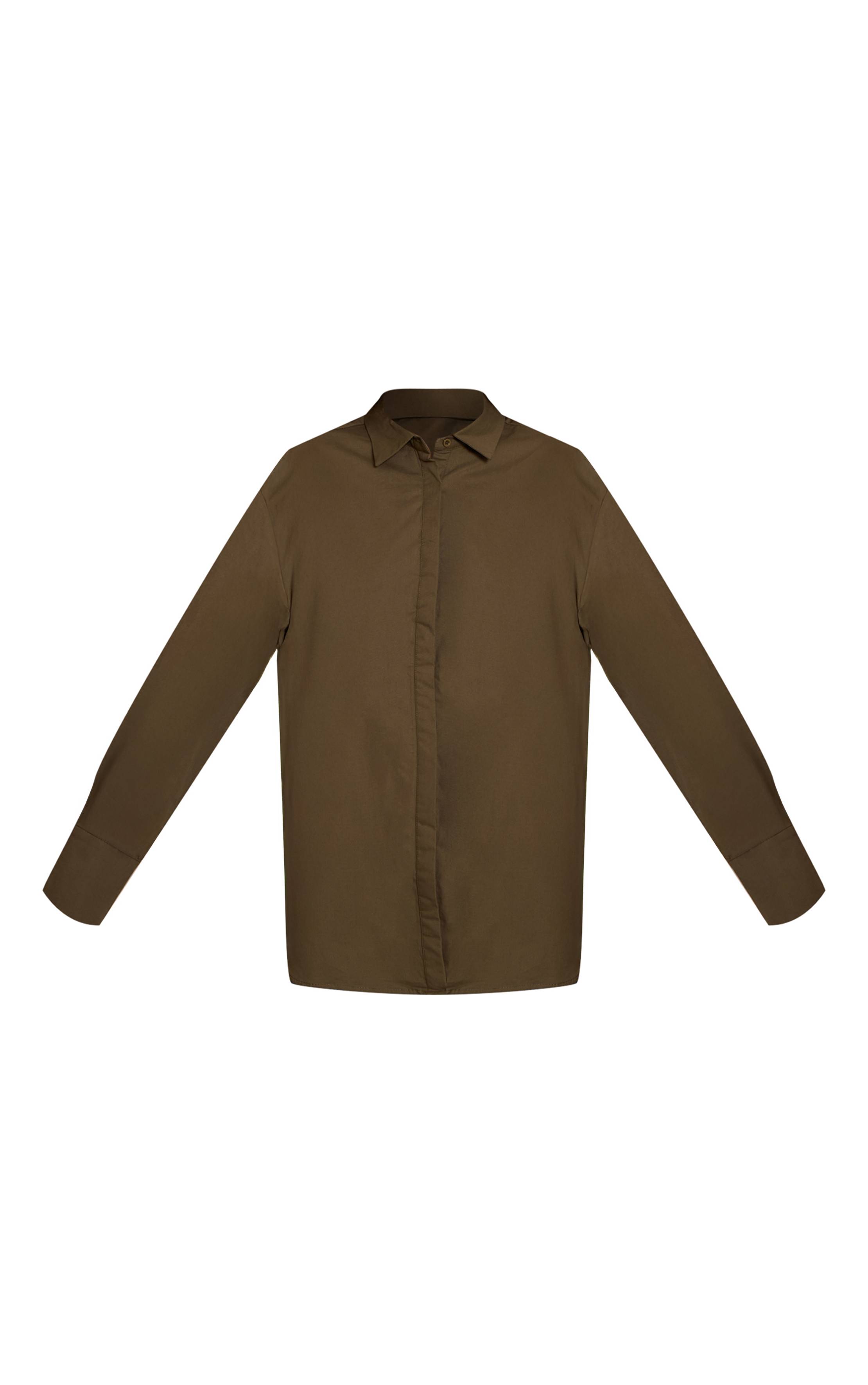 Dark Khaki Chemise En Coton À Poignets Surdimensionnés