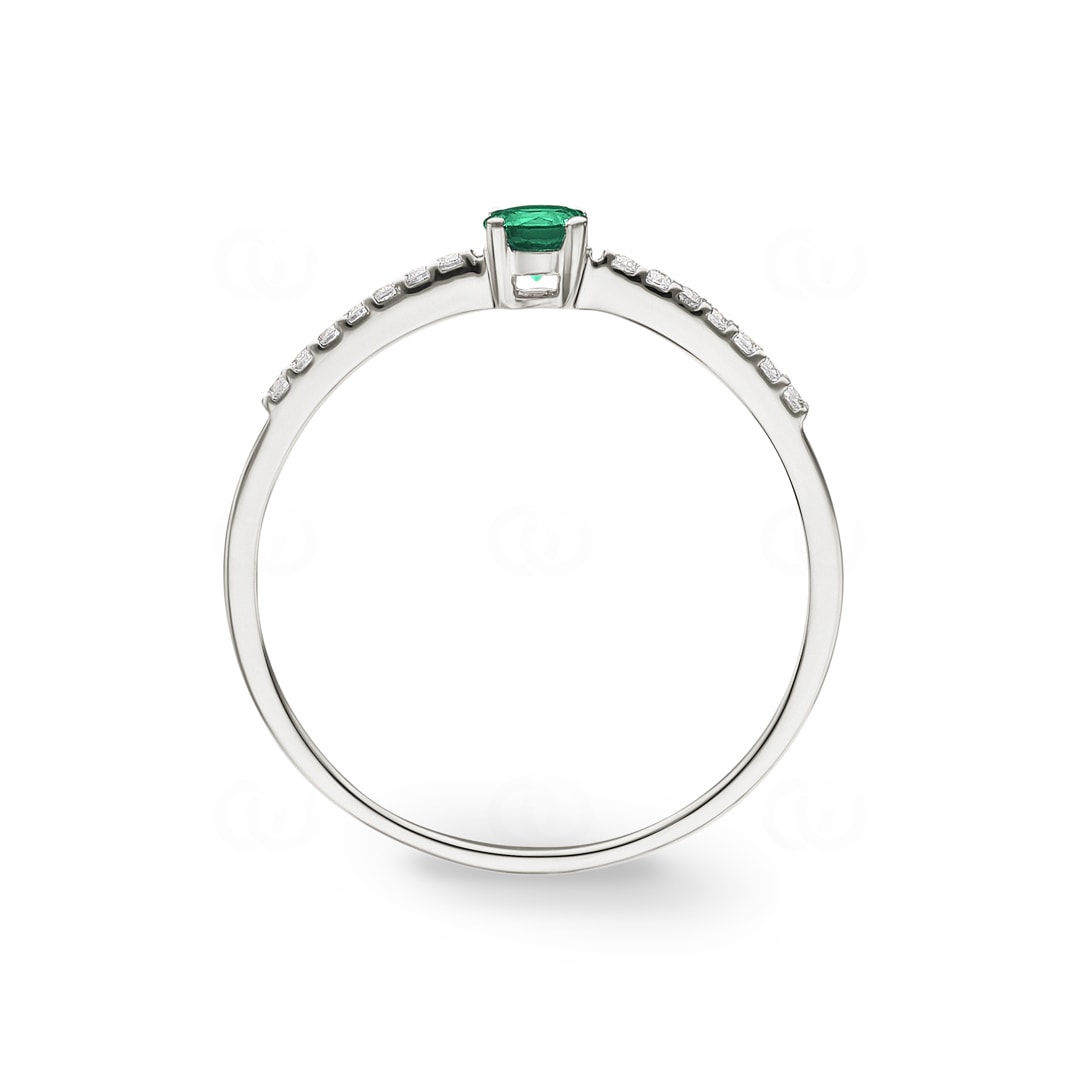 Damenring 750/18 K Weissgold mit Smaragd rund & Diamanten 0.07 ct H/si