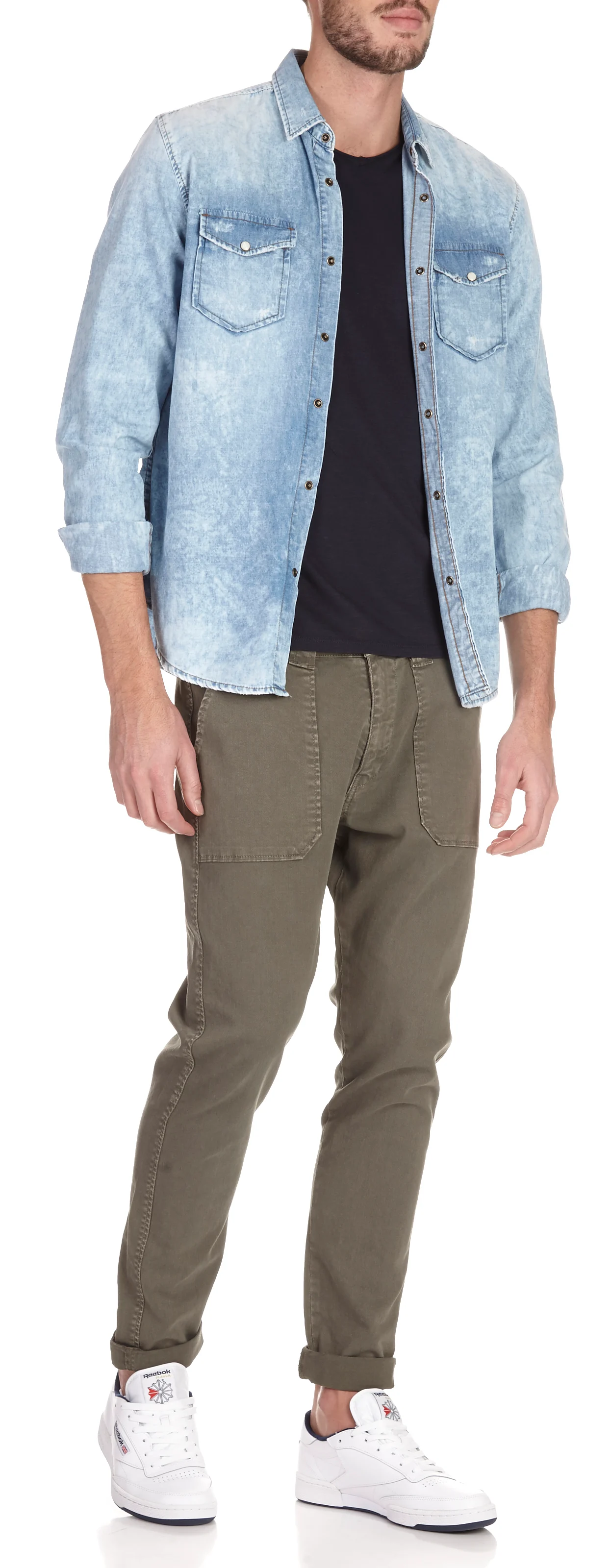 Tee-shirt col V en coton | Bleu
