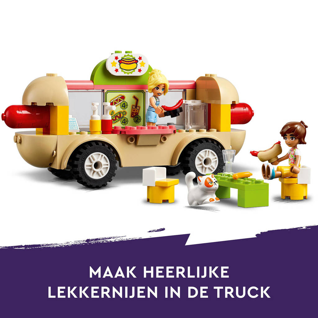 Goed om het fantasiespel te stimulerenHotdogfoodtruck Speelgoed Voertuig Set met Mini Poppetjes en Kat 42633