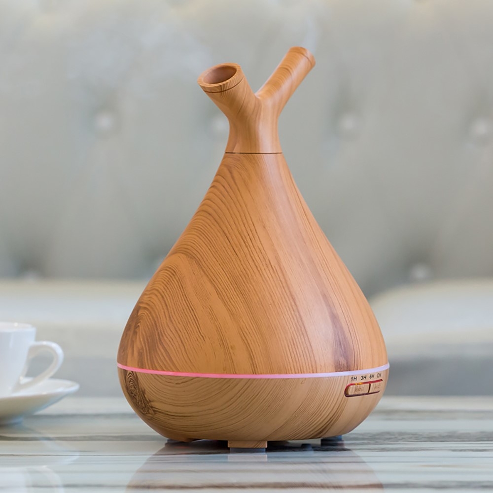 Ultraschall Luftbefeuchter Aroma Öl Diffuser in Holz Optik mit LED Beleuchtung - Hellbraun