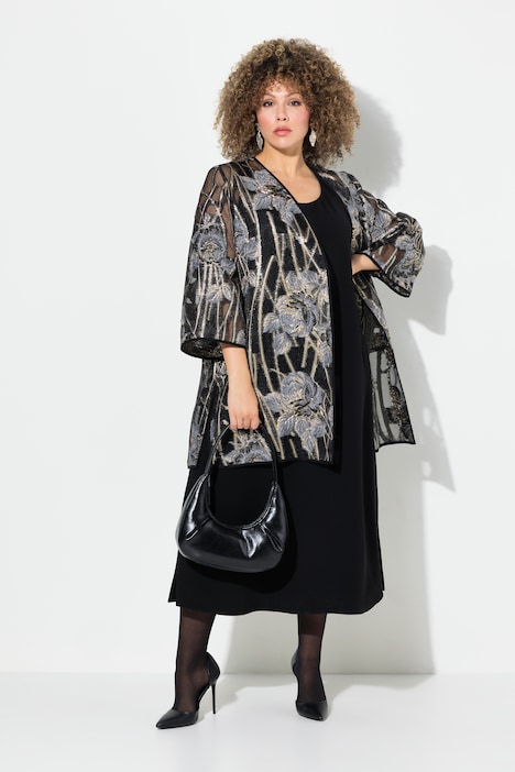 Spitzen-Jacke, offene Jacke, V-Ausschnitt, 3/4-Arm