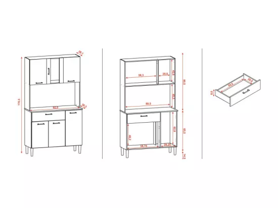 Buffet de Cuisine 6 Portes 1 Tiroir Chêne et Blanc 5 Niches L92 H170.5 P36.3 cm