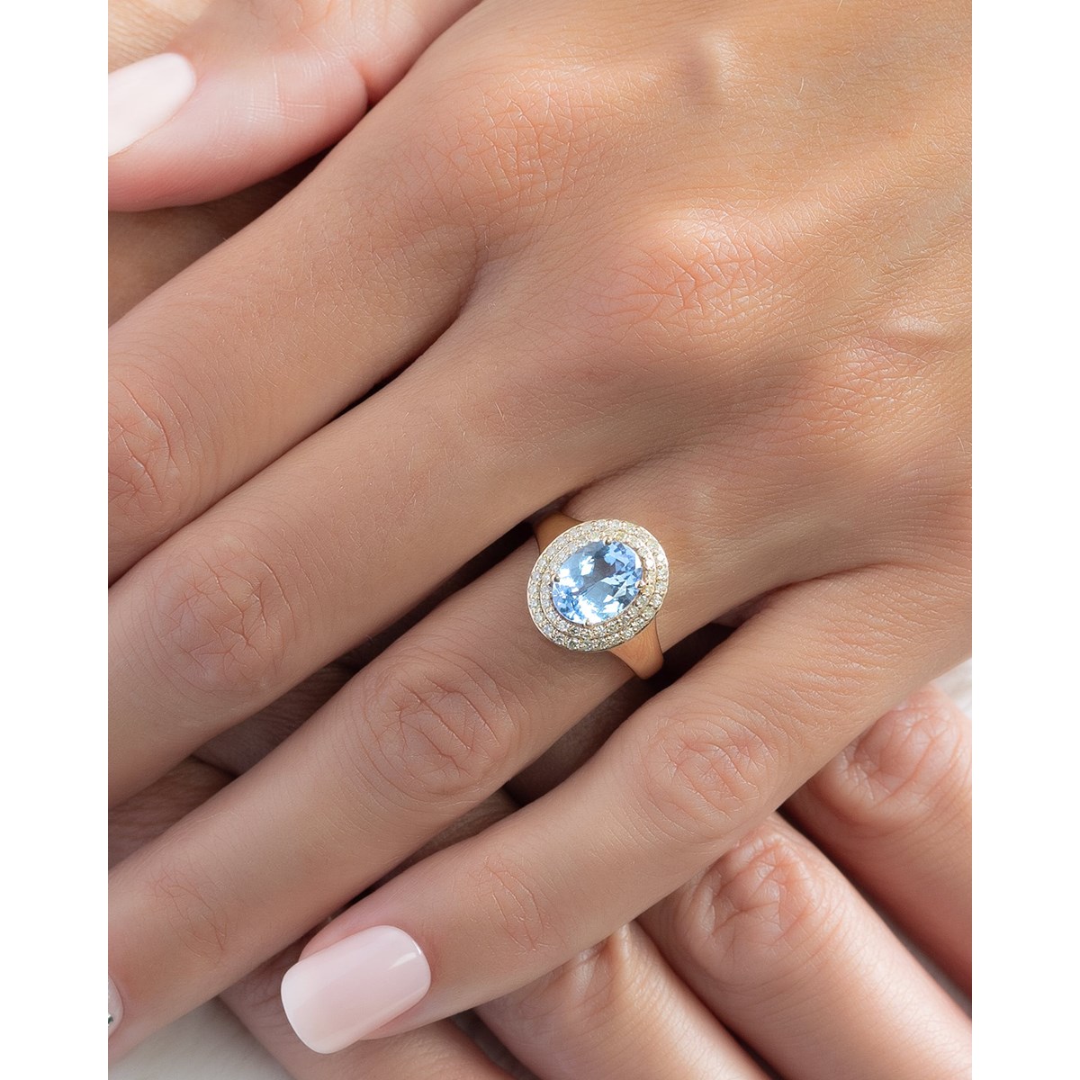 Bague Or Jaune 750 & Aigue-Marine | Ornée de 51 Diamants - Aden