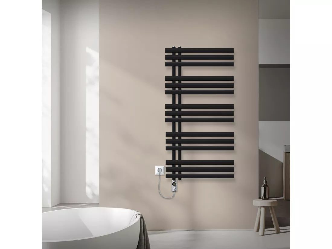 Radiateur de salle de bain acier noir mat 60x120 cm avec élément chauffant 900W