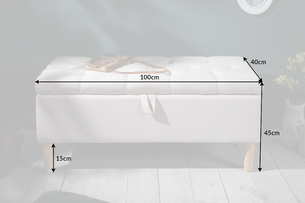 Chesterfield Truhenbank CASTLE 100cm beige Sitzbank Landhausstil mit Stauraum