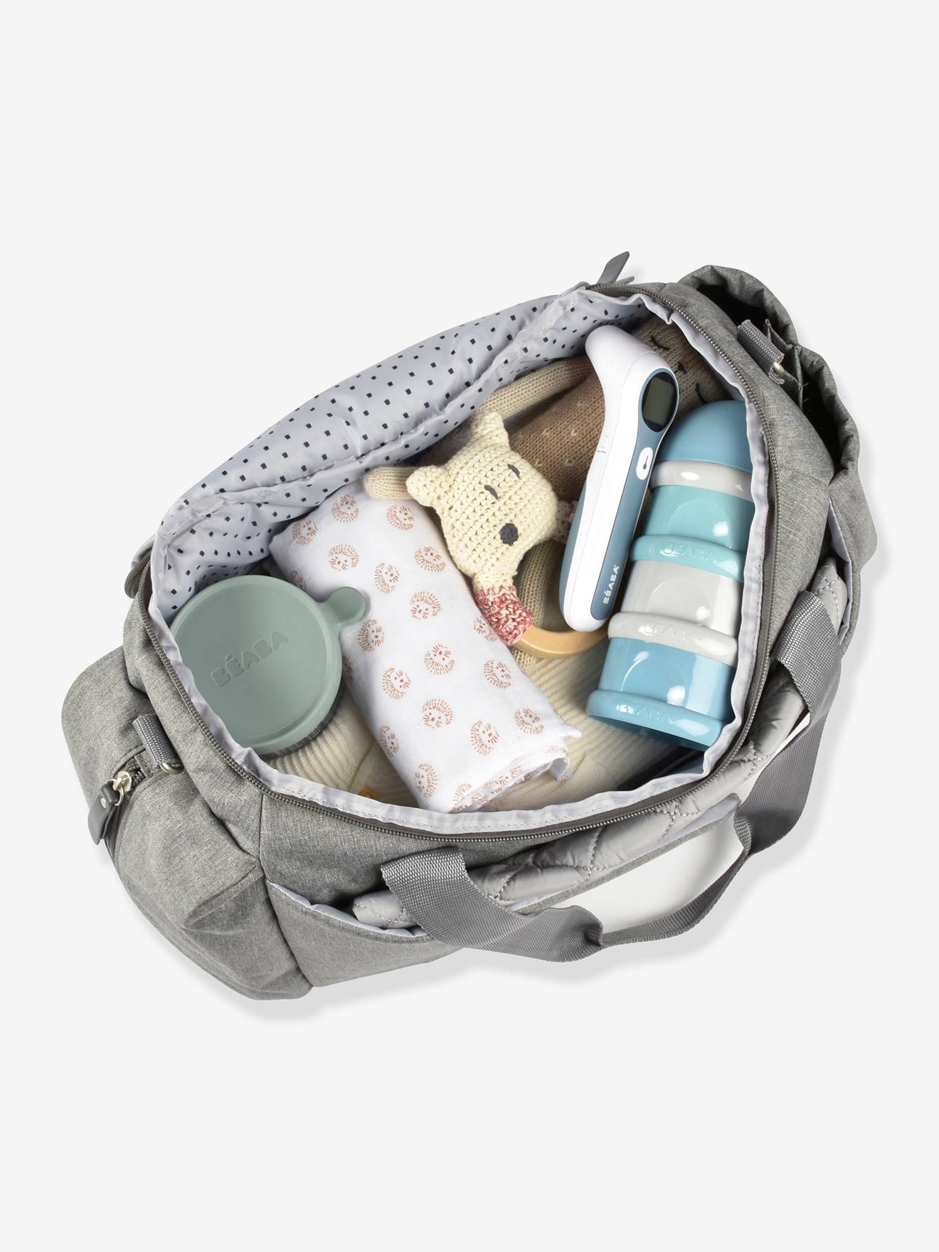 Bolsa de maternidade Sydney II BEABA, cinza claro com estampa.