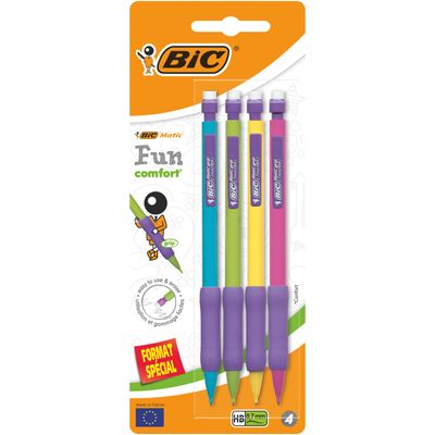 BIC Matic Fun - Pack de 4 porte mines format spécial - HB - 0,7 mm - couleurs assorties