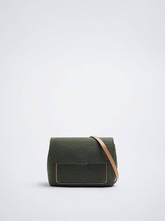 Bolsa de ombro com efeito palha - Cáqui