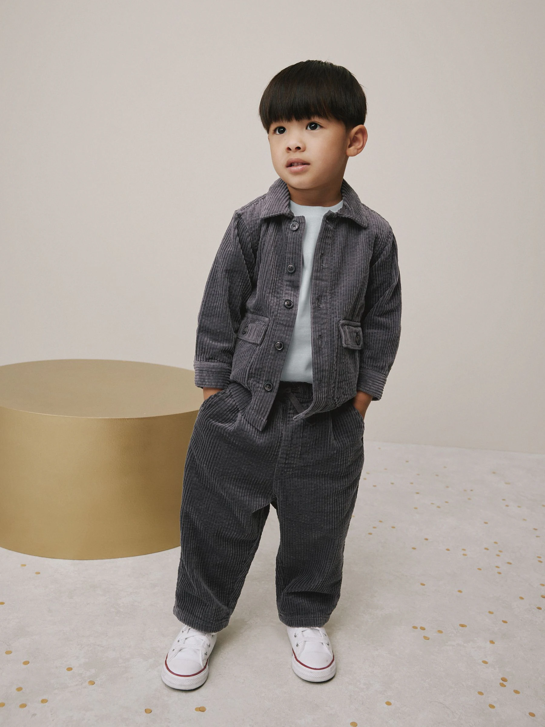 Antraciet - Set van T-shirt en Broeken van getextureerd corduroy Overshirt (3mnd-7jr)