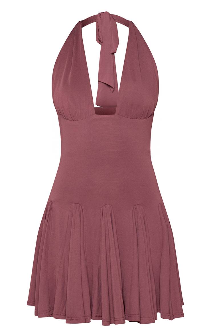 Marron Robe Mini Plt Label Chocolat Froncée À La Poitrine Avec Godets Effet Slinky