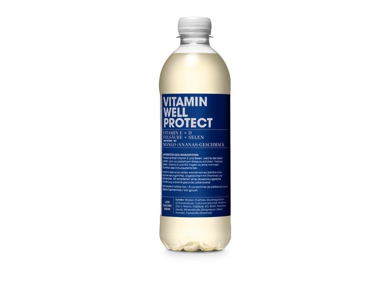 VITAMIN WELL Getränk Protect 12 x 0.5 l Kalorienarmes Sportgetränk mit Mango- und Ananasgeschmack