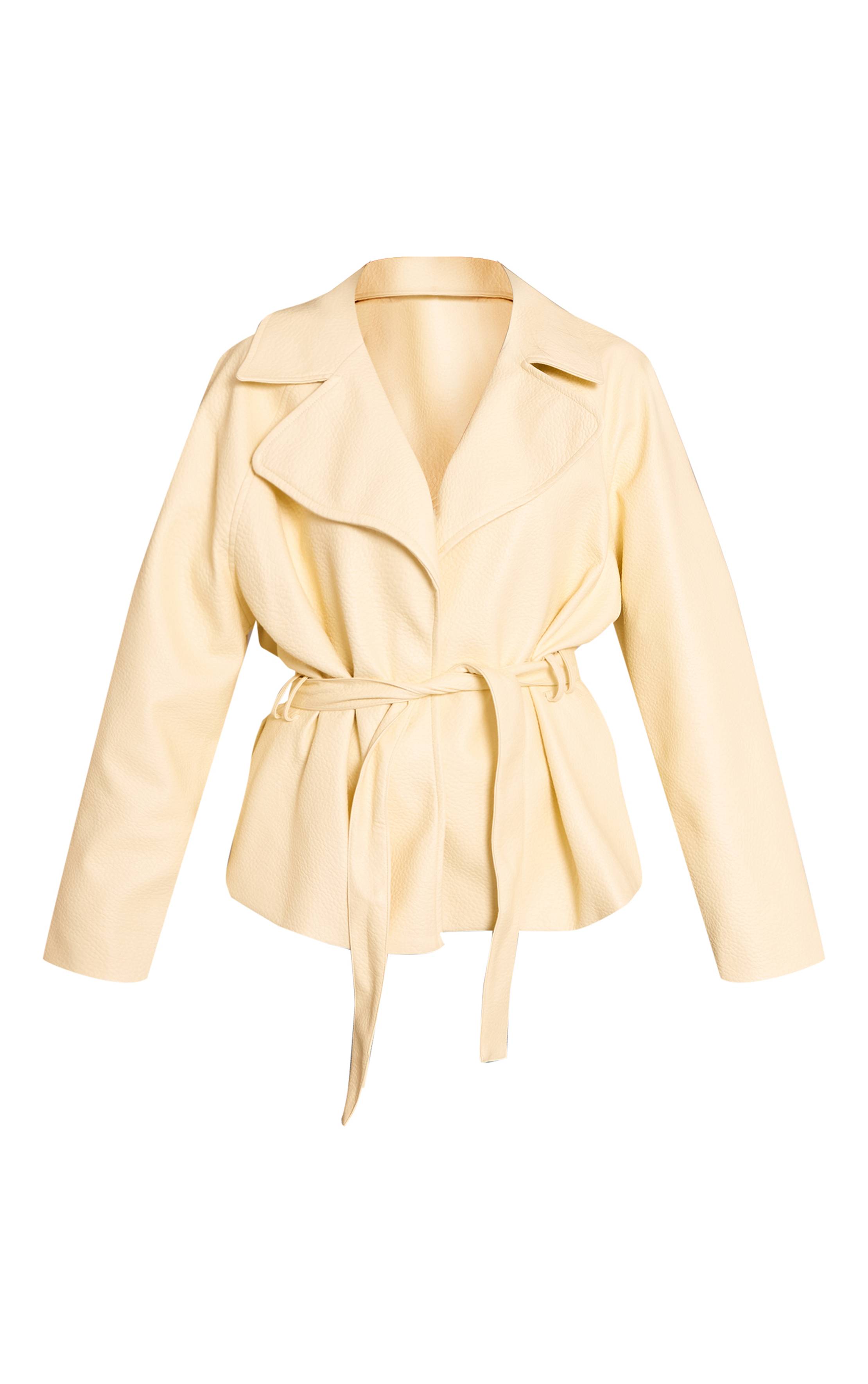 Pale Yellow Veste Ceinturée En Synthétiquecuir Crème Pâtissière