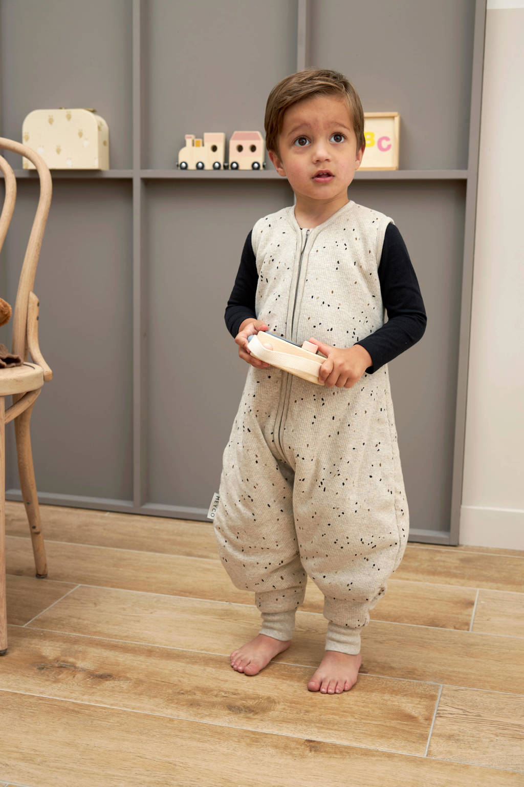 baby winter slaapoverall jumper Rib Mini Spot sand melange
