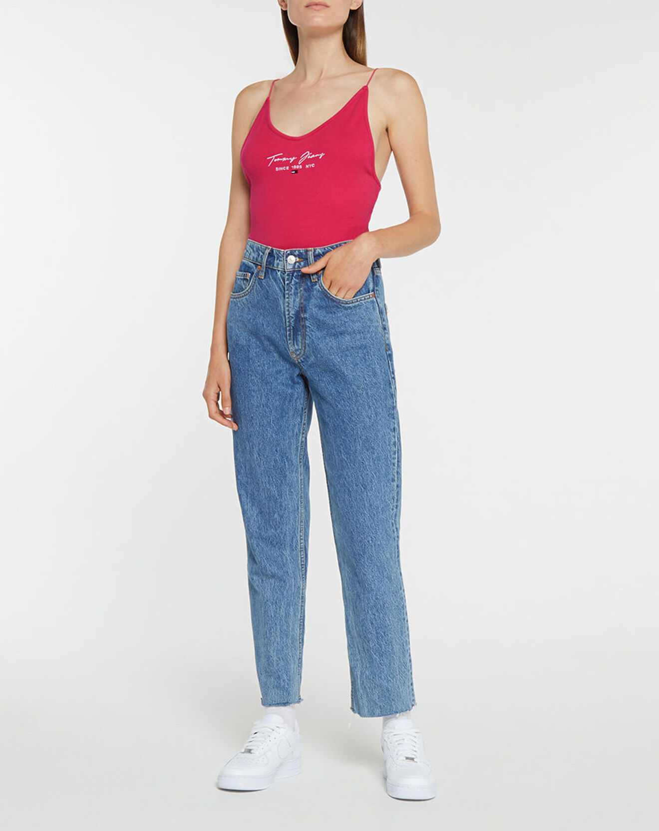 Tommy Jeans Body 100% Coton Bio Tommy Script framboise