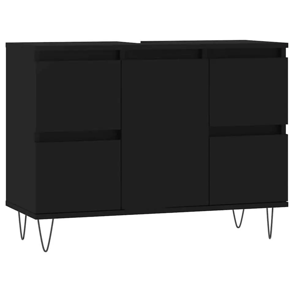 vidaXL - Zwart Wastafelonderkast - 1 deur 4 lades - Bewerkt hout - 80x33x60 cm