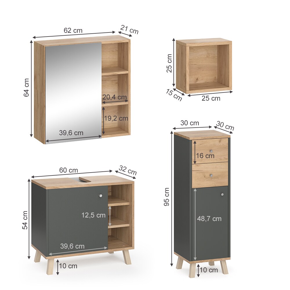 Vicco Badmöbelset Midischrank Waschtischunterschrank Spiegelschrank Senyo GK/ANT