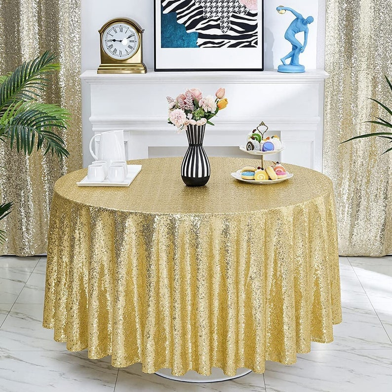 (Ø80cm) Glitzer Tischdecke Party Dekoration Pailletten Tisch Tuch - Gold