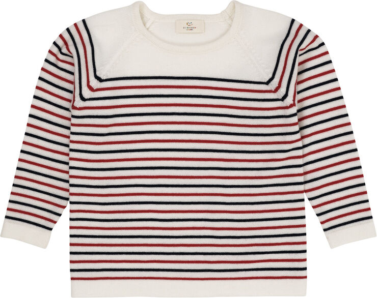 Copenhagen Colors MERINO LT. KNITTED STRIPED BLOUSE Cream/navy/red c