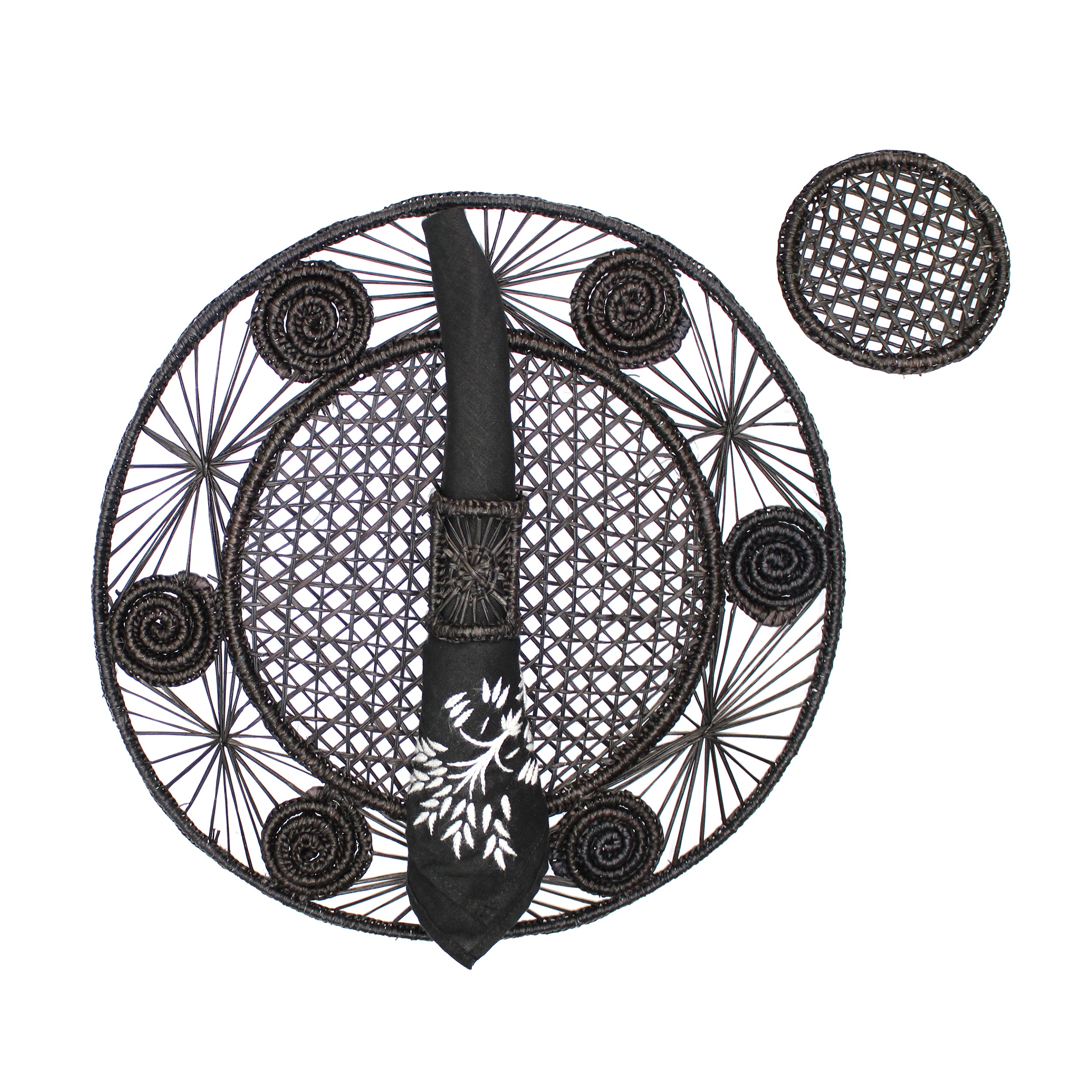 Set de table rond à tissage ajouré avec sous-verre (Lot de 2 unités)