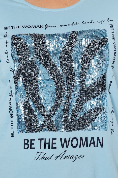 T-Shirt, Pailletten-Motiv, 3/4-Ärmel