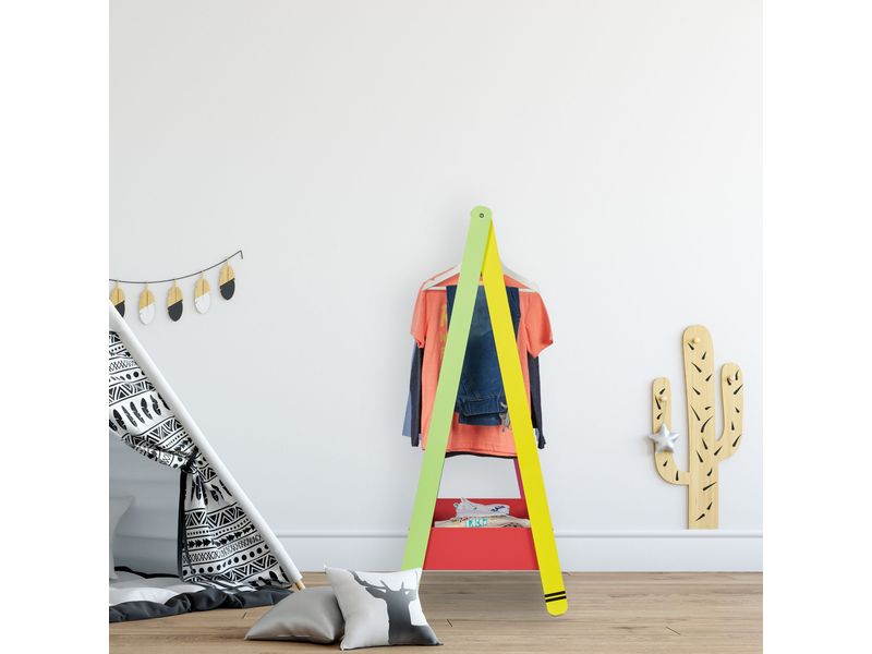 relaxdays Kleiderständer für Kinder 64.5 x 99 cm, Gelb/Grün Garderobenständer mit Kleiderstange und Ablagefach